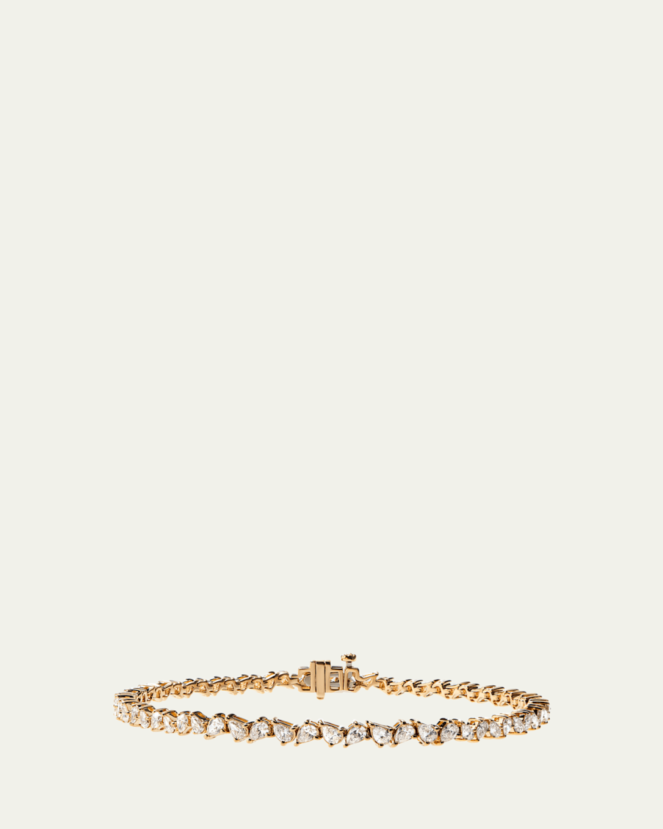 14K Yellow Gold Zig Zag Graduating Diamond Pear Bracelet, 7"L